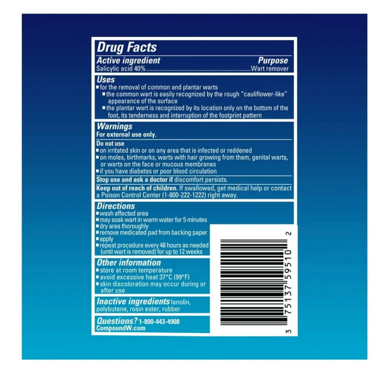 Compound W Maximum Strength One Step Wart Remover Pads, Salicylic Acid, 14 Count