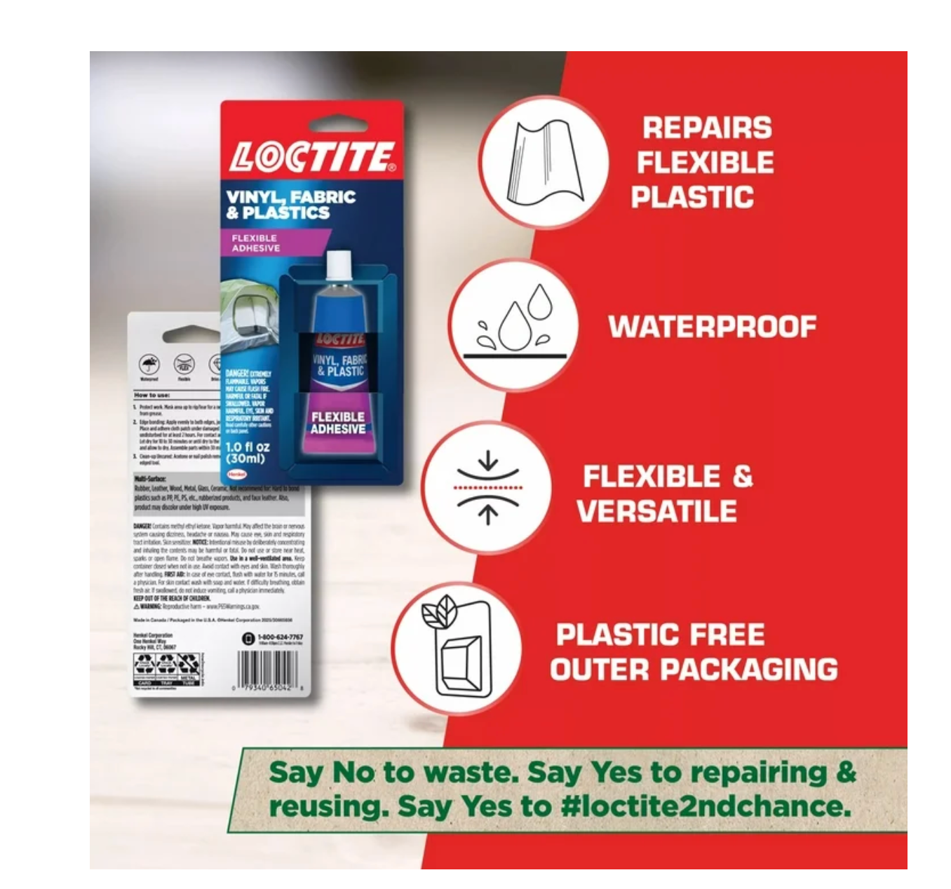 Loctite Vinyl Fabric & Plastic Repair Flexible Adhesive, Clear 1 fl oz Tube